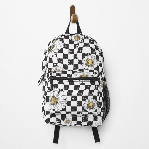 Item preview, Black and white distress Checkered pattern with daisy flowers designed and sold by LaRubela.