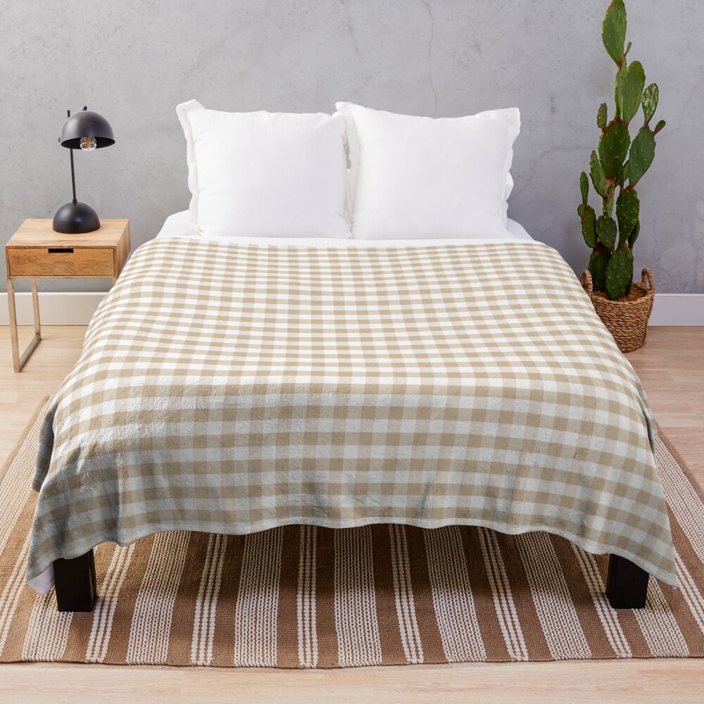 Almond Buff Tan Gingham Throw Blanket