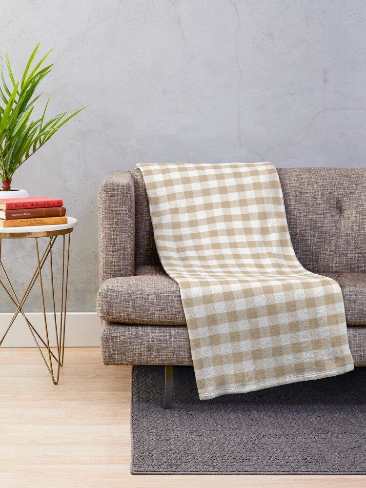 Alternate view of Almond Buff Tan Gingham Throw Blanket