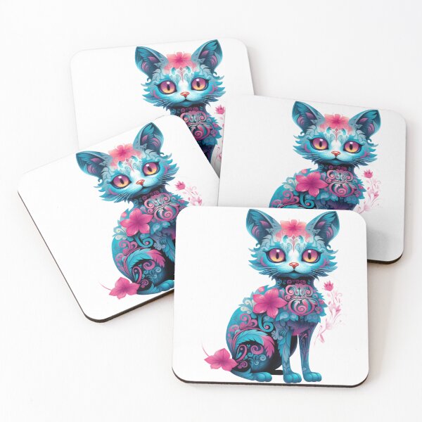 Artikelvorschau, Rosa und blaue Mosaikkatze. entworfen und verkauft von liana campbell.