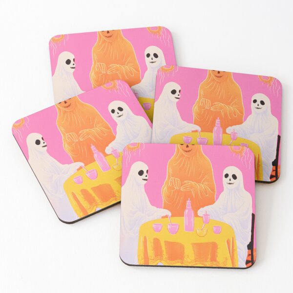 Item preview, Vintage-Inspired Spooky Ghost Gathering Art Print - Retro Halloween Party Decor with Pink Aesthetic designed and sold by PinkNomad.