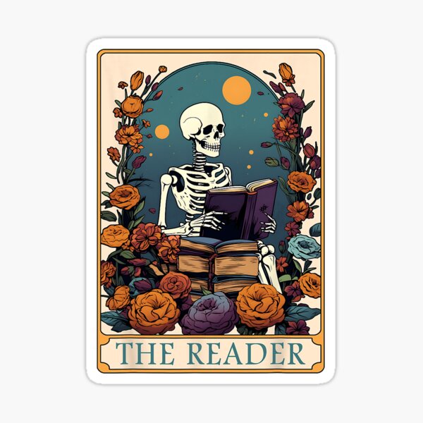 Skeleton Reading Tarot Card Sticker Dishwasher Safe Book -   Skeleton  sticker, Reading tarot cards, Scrapbook stickers printable