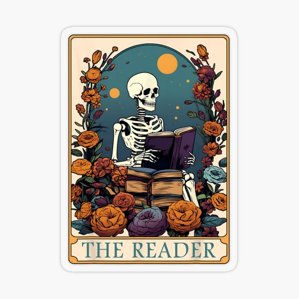 Skeleton Reading Tarot Card Sticker Dishwasher Safe Book -   Skeleton  sticker, Reading tarot cards, Scrapbook stickers printable