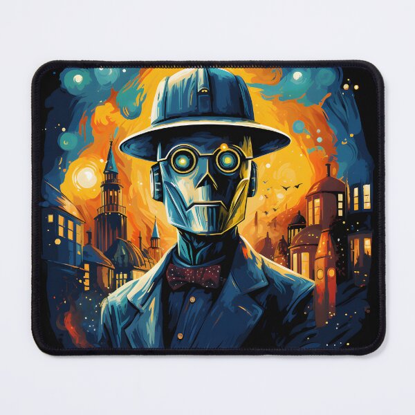 Item preview, Tin Robot in Suit and Hard Hat inspired by Van Gogh (06) designed and sold by ArtifexCrafted.
