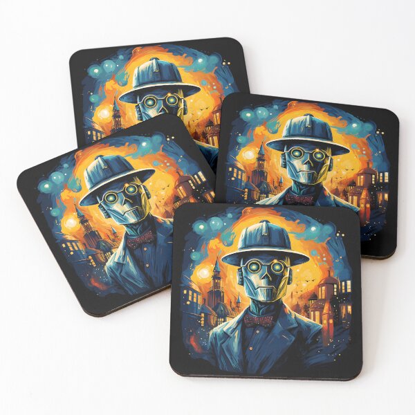 Item preview, Tin Robot in Suit and Hard Hat inspired by Van Gogh (06) designed and sold by ArtifexCrafted.