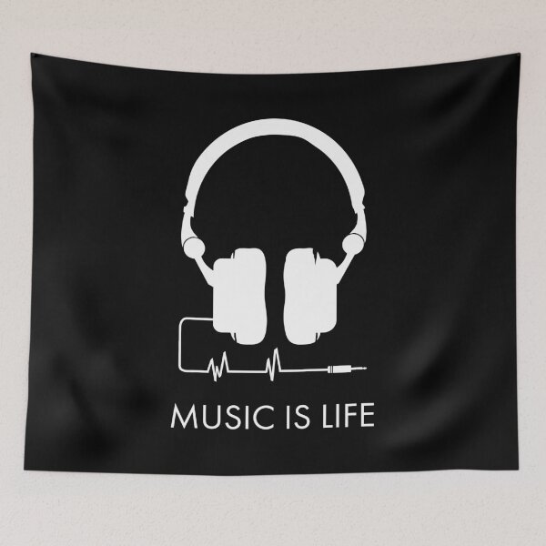 Item preview, Music is Life Headphones Heartbeat Illustration - White / Black designed and sold by oneprettyprint.