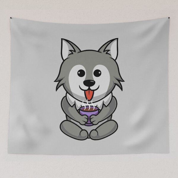 Item preview, Cute wolf drinking hot coffee cartoon illustration designed and sold by cubbone.