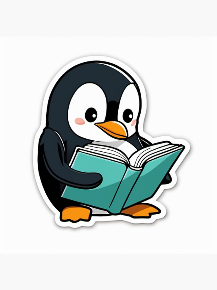 Cute Penguin Writing With Book And Pencil Cartoon - Penguin - Sticker