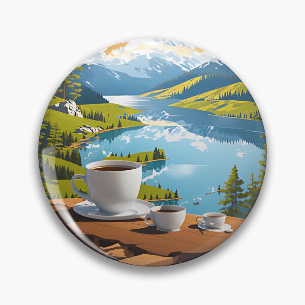 Artikelvorschau, Tasse Kaffee, während man in der Nähe eines Sees in den Hügeln sitzt entworfen und verkauft von ARinternational.