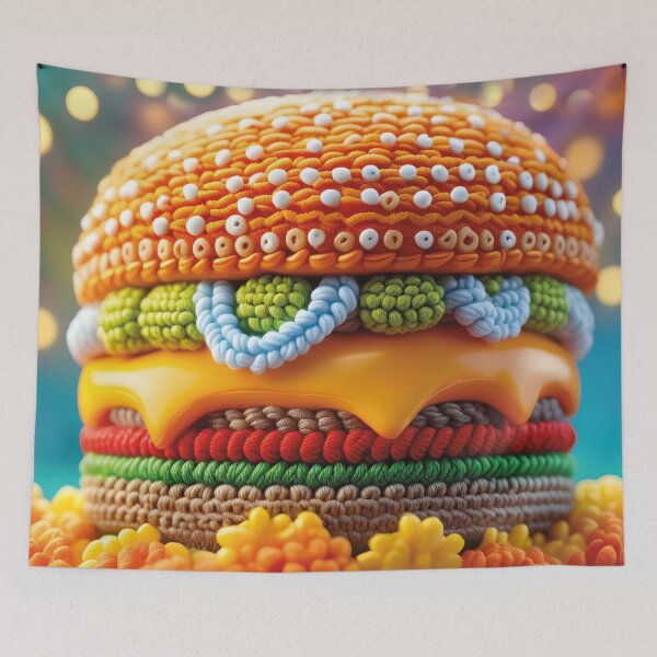 Item preview, crocheted burger, delicious food designed and sold by Mauswohn.