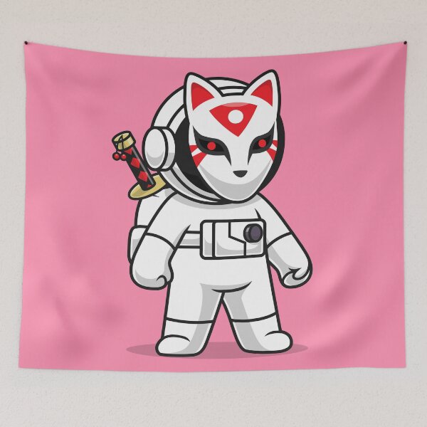 Item preview, Celestial Kitsune Warrior: Cute Astronaut with Kitsune Mask and Katana Sword - Cartoon Illustration designed and sold by hjian8219.