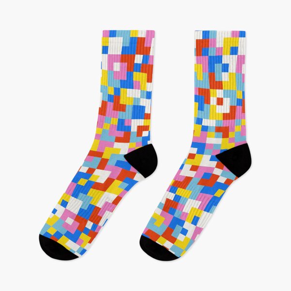 Item preview, Pixelated checkerboard - small random check pattern - blue, red, yellow, pink and white designed and sold by Muxune.