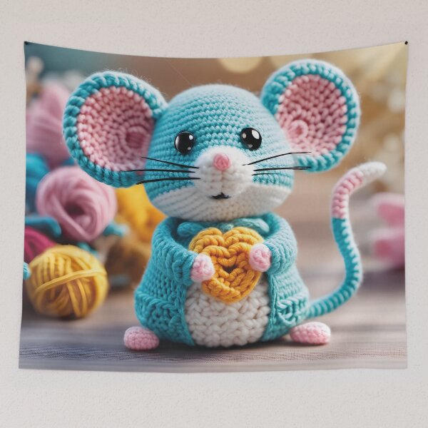 Artikelvorschau, kleine blaue Maus, häkeln, kawaii entworfen und verkauft von Mauswohn.