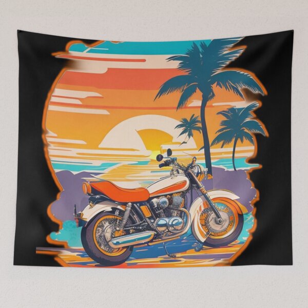 Item preview, Retro Vintage Motorcycle Sunset  Palm Trees - Summer Time Essentials designed and sold by Ridiculam Toga.