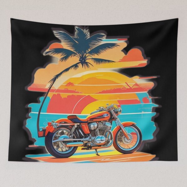 Item preview, Retro Aesthetic Motorcycle Sunset  Palm Trees - Summer Time Essentials designed and sold by Ridiculam Toga.