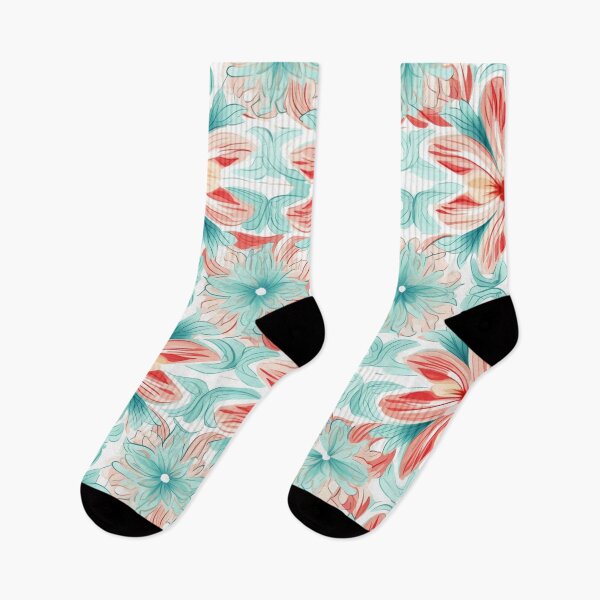 Artikelvorschau, Buntes Fantasiemuster rot pink türkis weiß Blüten entworfen und verkauft von G-M-Designs.