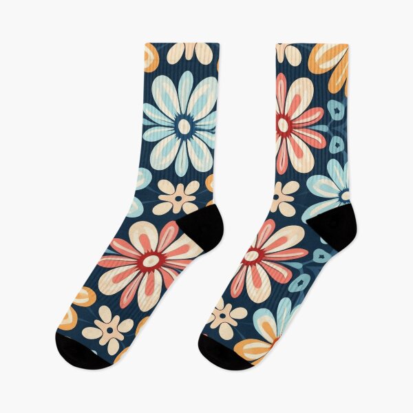 Artikelvorschau, Buntes Fantasiemuster blau rot beige pink gelb schwarz Blüten graphisch entworfen und verkauft von G-M-Designs.