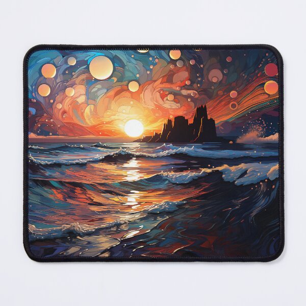 Item preview, Sunset at night in the style of digital fantasy landscapes with luminous spheres designed and sold by Andrey Tarakanov.