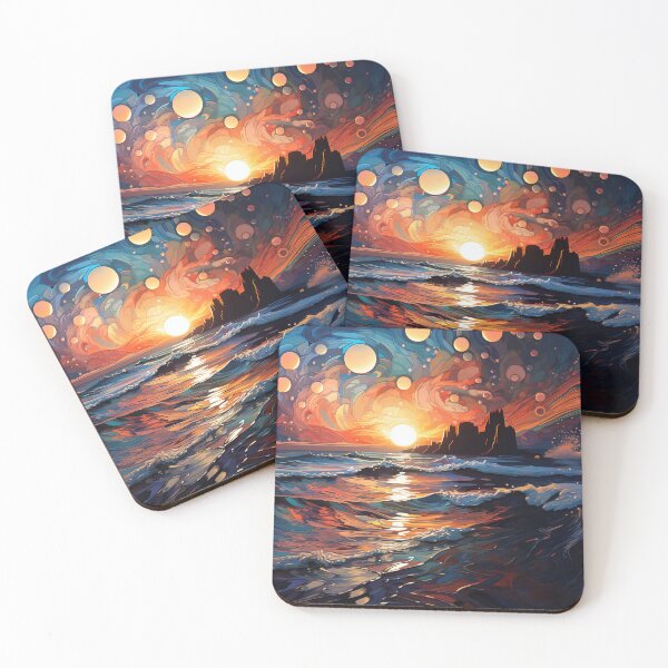 Item preview, Sunset at night in the style of digital fantasy landscapes with luminous spheres designed and sold by Andrey Tarakanov.
