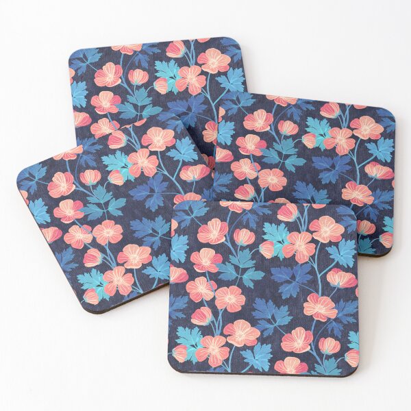 Item preview, Coral Pink and Blue Floral on Dark Textured Background designed and sold by micklyn.