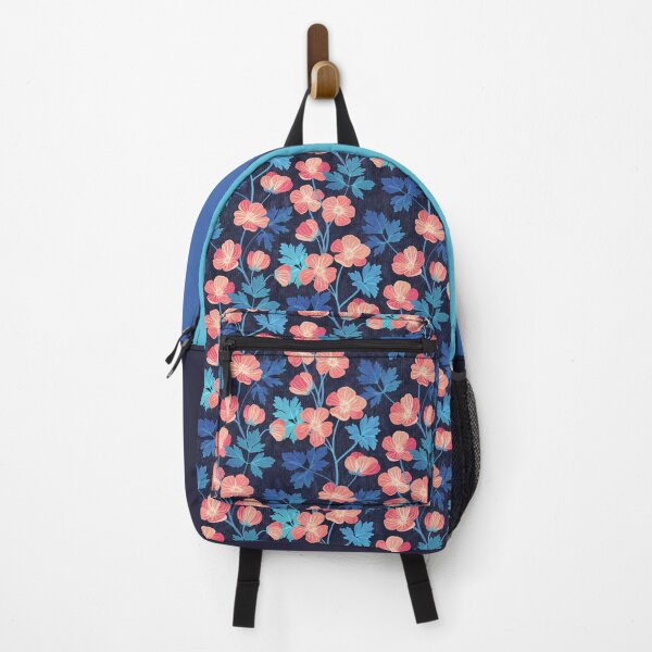 Item preview, Coral Pink and Blue Floral on Dark Textured Background designed and sold by micklyn.