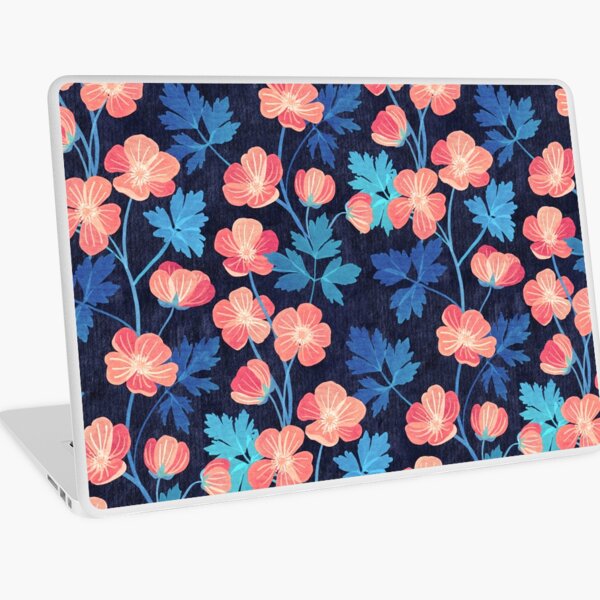 Item preview, Floral rose corail et bleu sur fond texturé foncé designed and sold by micklyn.