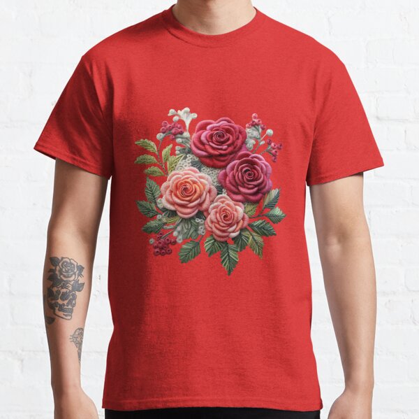 Embroidery poppies flowers t-shirt design. Love slogan. Template