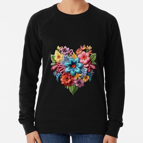Embroidered Flower Heart Graphic Sweatshirt