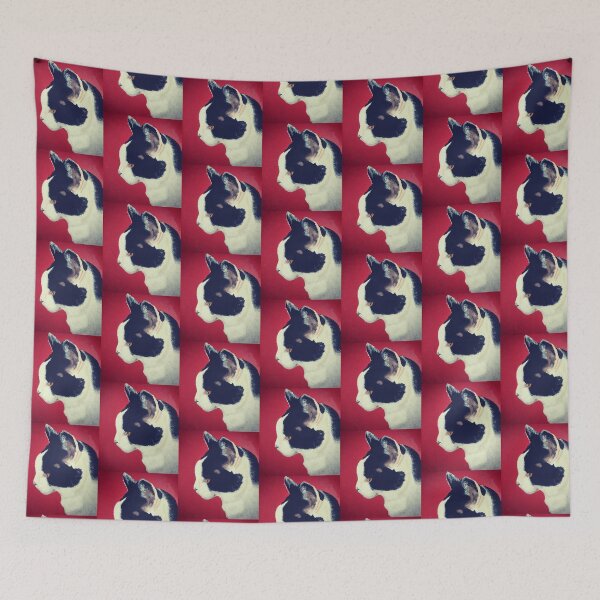 Item preview, Black and white cat on a red background designed and sold by Anmioma.
