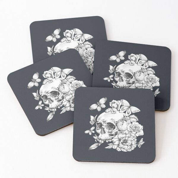 Item preview, "Elegantly Bold: Blue Navy Dark Floral Skull Design" designed and sold by PRINT SCAPE.