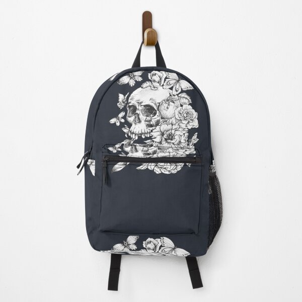 Item preview, "Elegantly Bold: Blue Navy Dark Floral Skull Design" designed and sold by PRINT SCAPE.