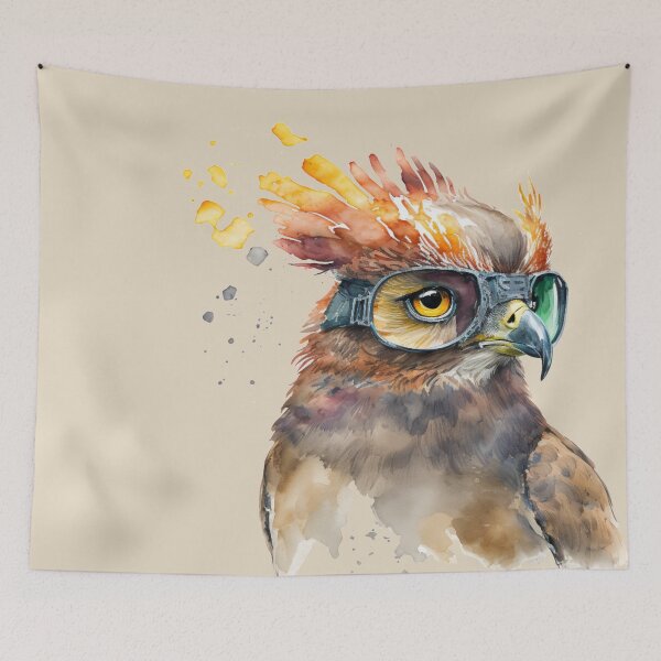 Item preview, Phoenix Brown Fire Bird Wearing Glasses Watercolor Portrait designed and sold by Sturdust.