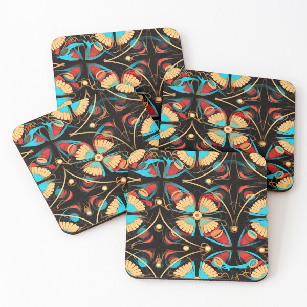 Item preview, Colorful fantasy pattern blue red green turquoise yellow black ornaments designed and sold by G-M-Designs.