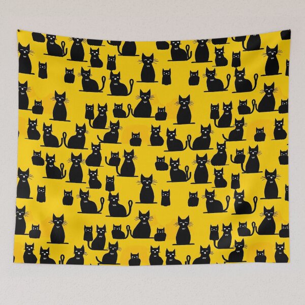 Item preview, Enchanting Feline Whimsy | Black Cats Pattern on Yellow Background designed and sold by BNCH44.