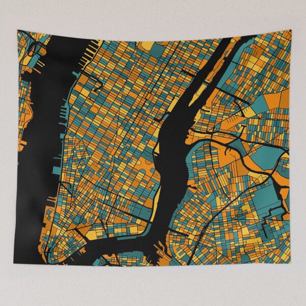 Item preview, Patrón de mapa de Nueva York en naranja y verde azulado designed and sold by PatternMaps.