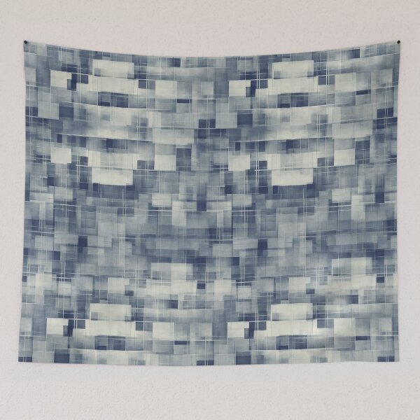 Item preview, Shadows and Reflections Deconstructed Plaid Abstract in Indigo and Cream designed and sold by micklyn.