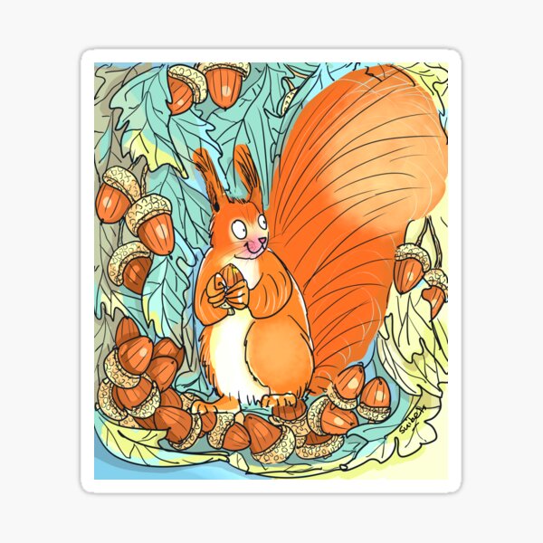 Item preview, Cute Red Squirrel with  Acorns designed and sold by Suibets.