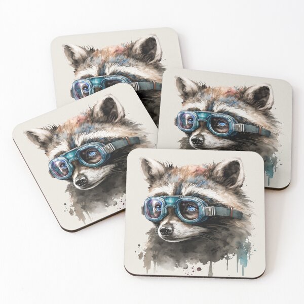 Item preview, Raccoon Wearing Goggles Watercolour Portrait designed and sold by Sturdust.
