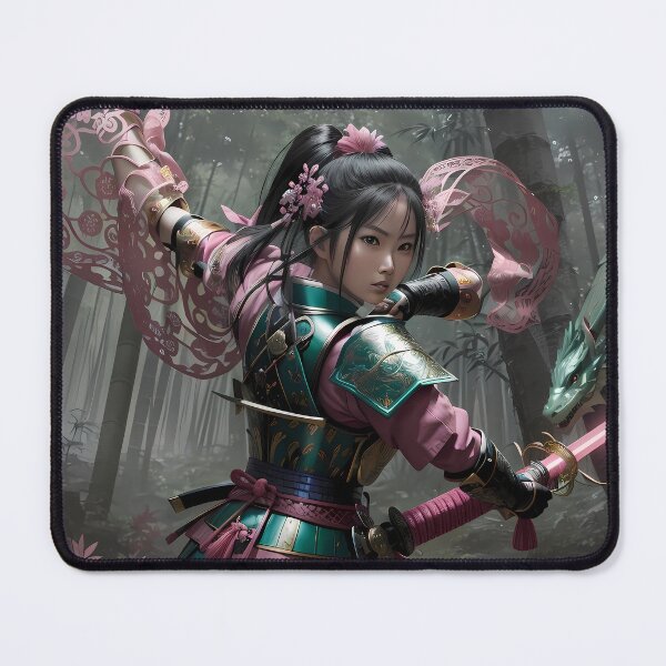 Item preview, A fierce samurai warrior maiden wields a glowing pink katana designed and sold by magikman65.