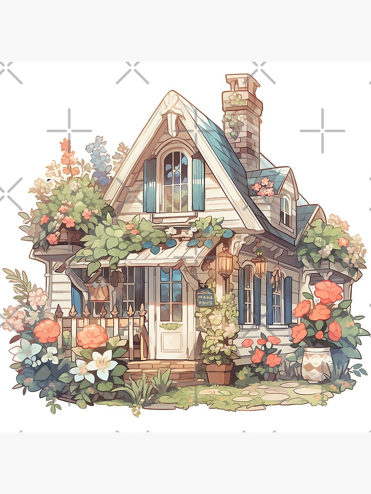 Thumbnail 3 of 3, Poster, Cute Cottage with Flowers in Rustic and Cottagecore Style designed and sold by CozyKawaiiArt.