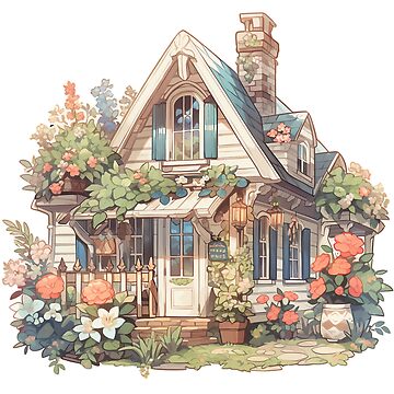 Artwork thumbnail, Cute Cottage with Flowers in Rustic and Cottagecore Style by CozyKawaiiArt