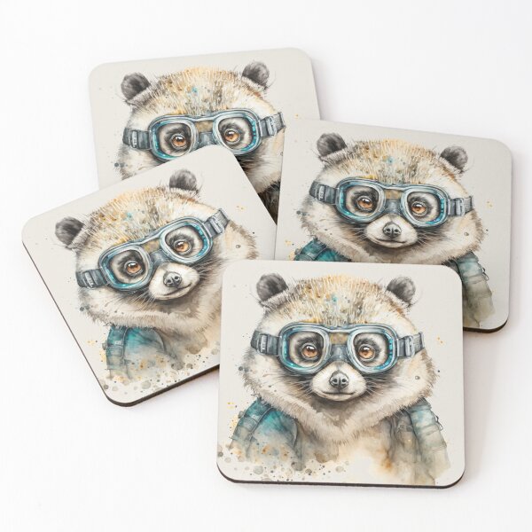 Item preview, Tanuki Japanese Raccoon Dog Goggles Front Watercolor Portrait designed and sold by Sturdust.