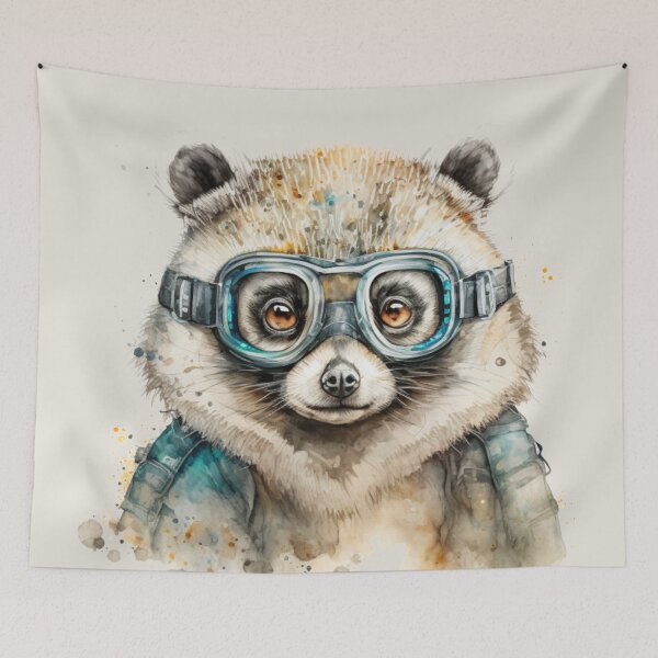 Item preview, Tanuki Japanese Raccoon Dog Goggles Front Watercolor Portrait designed and sold by Sturdust.