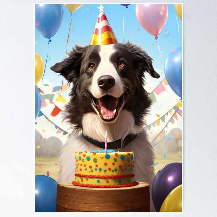 Border Collie Cross dog with Birthday Cake Greeting Card for Sale by OddCorro Redbubble