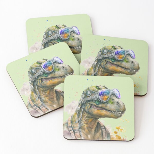 Item preview, Green Tyrannosaurus Aviator Wearing Goggles Watercolour Portrait designed and sold by Sturdust.
