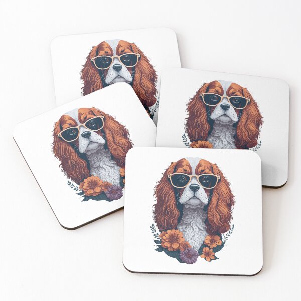Item preview, Cavalier King Charles Spaniel wearing Shades - Flower Splash designed and sold by faunathreads.