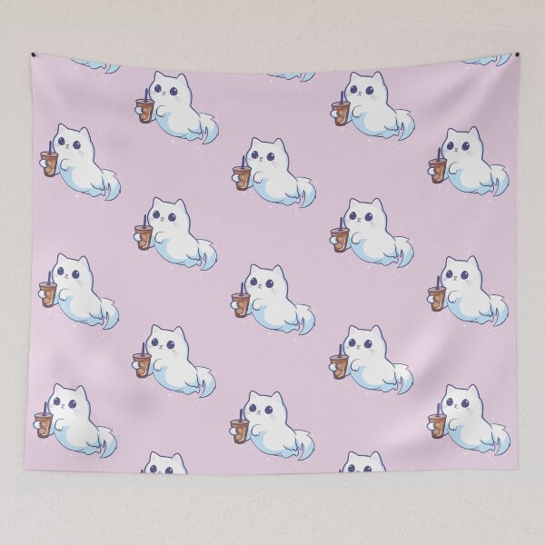 Item preview, Cute Ghost Cat With Iced Coffee designed and sold by KilkennyCat Art.