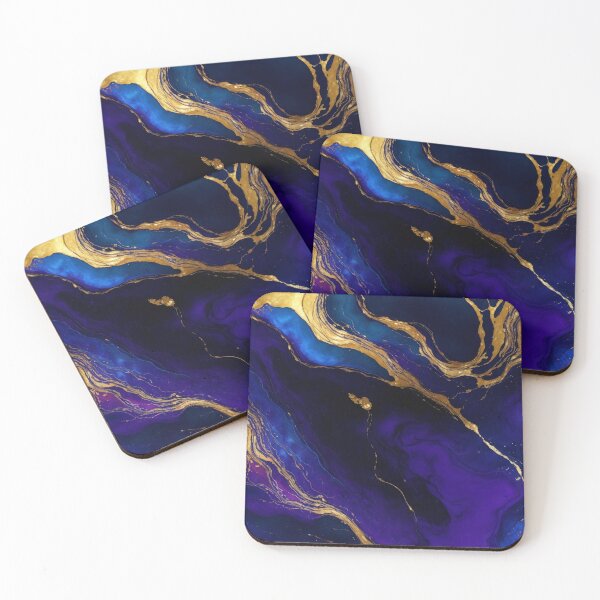 Item preview, Navy Blue Purple and Black Paint with Golden Veins Marble Design  designed and sold by Cuddleblossom.