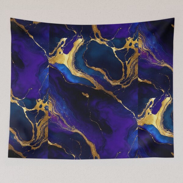 Item preview, Navy Blue Purple and Black Paint with Golden Veins Marble Design  designed and sold by Cuddleblossom.