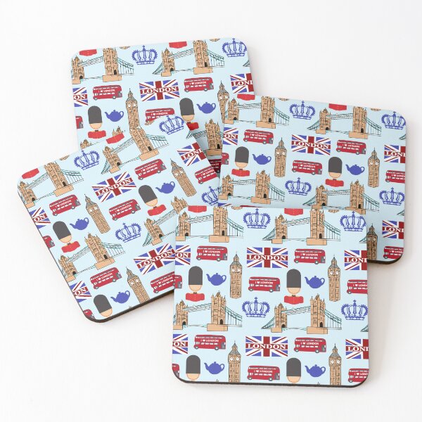 Item preview, London Highlights - Blue | Big Ben, Tower Bridge, Red Bus, Crown, Guard, Flag and Teapot Pattern designed and sold by Lindsay Marie Patterns.